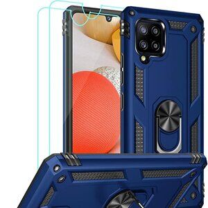 Samsung Galaxy A42 Blue Hard shell Phone case cover w/ Ring Kickstand